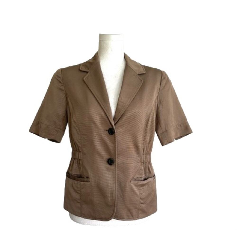Coldwater Creek Blazer Brown Tan Short Sleeve Pockets Lined Career Size 6 Petite